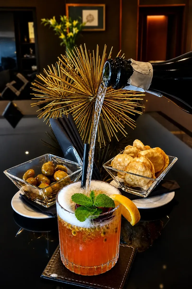 Cocktail con guarnizione di menta e arancia