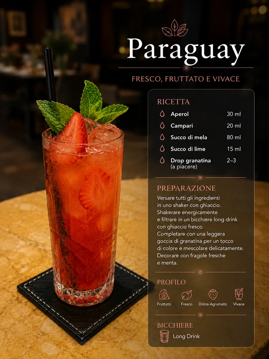 Scheda del cocktail Paraguay firmato Max Rizzo, con ricetta e preparazione