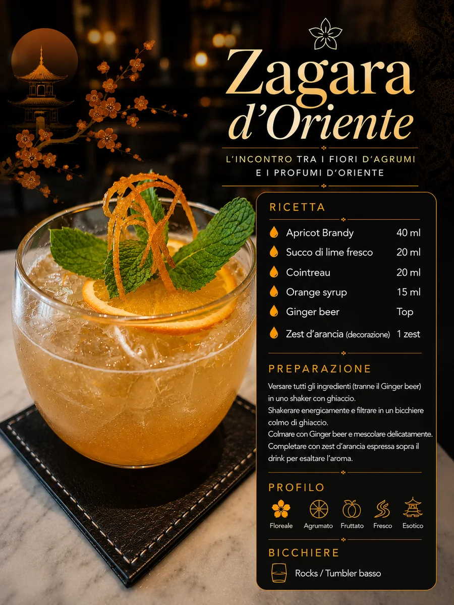 Scheda del cocktail Zagara d&rsquo;Oriente di Max Rizzo